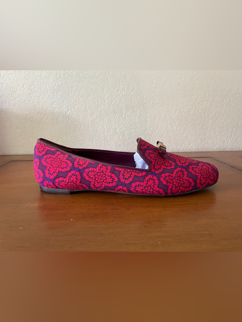 Tory Burch Chandra “Retired” Kariba Print Red/Purple Smoking Loafers Sz 9 - Picture 5 of 16